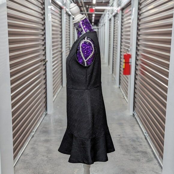 Banana Republic Size 10 Black Jacquard Patterned Mini Fit & Flare Dress - Picture 3 of 8